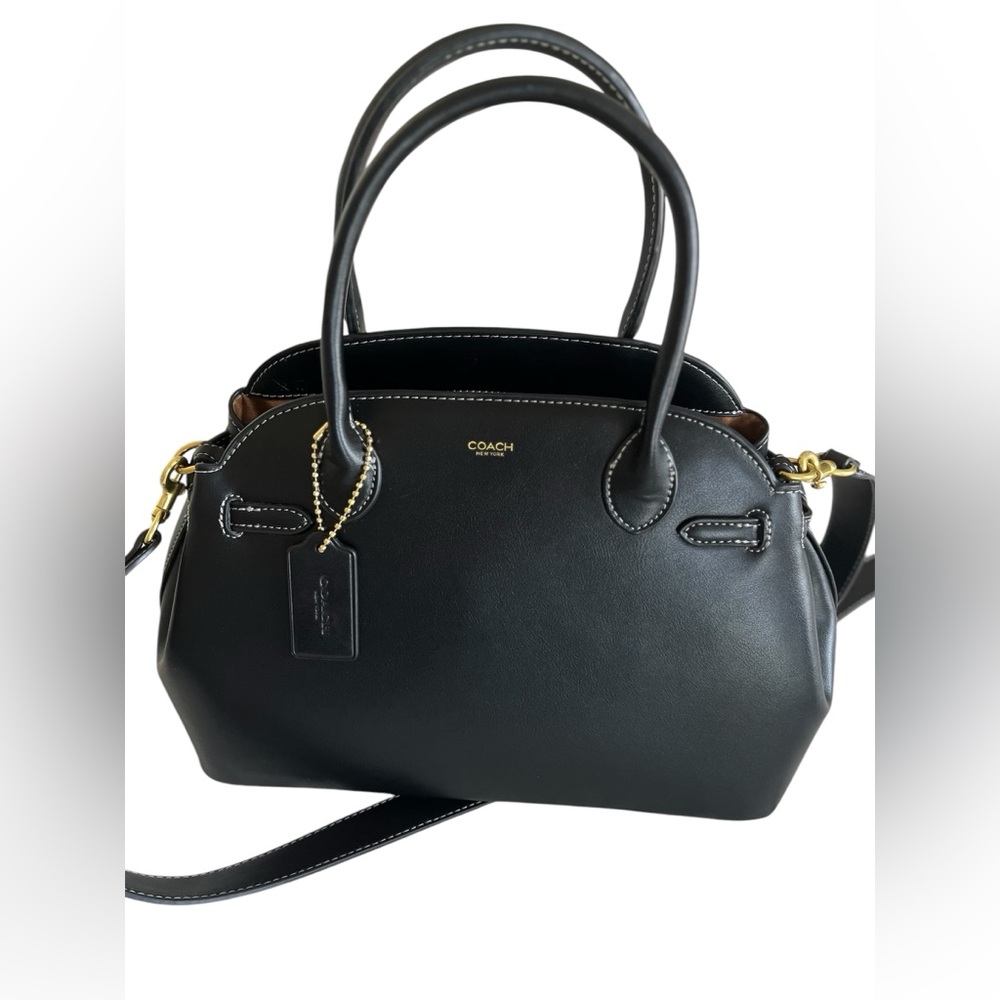 Coach Empire 28 Black Leather & Suede Shoulder Bag (Designer Inspired)